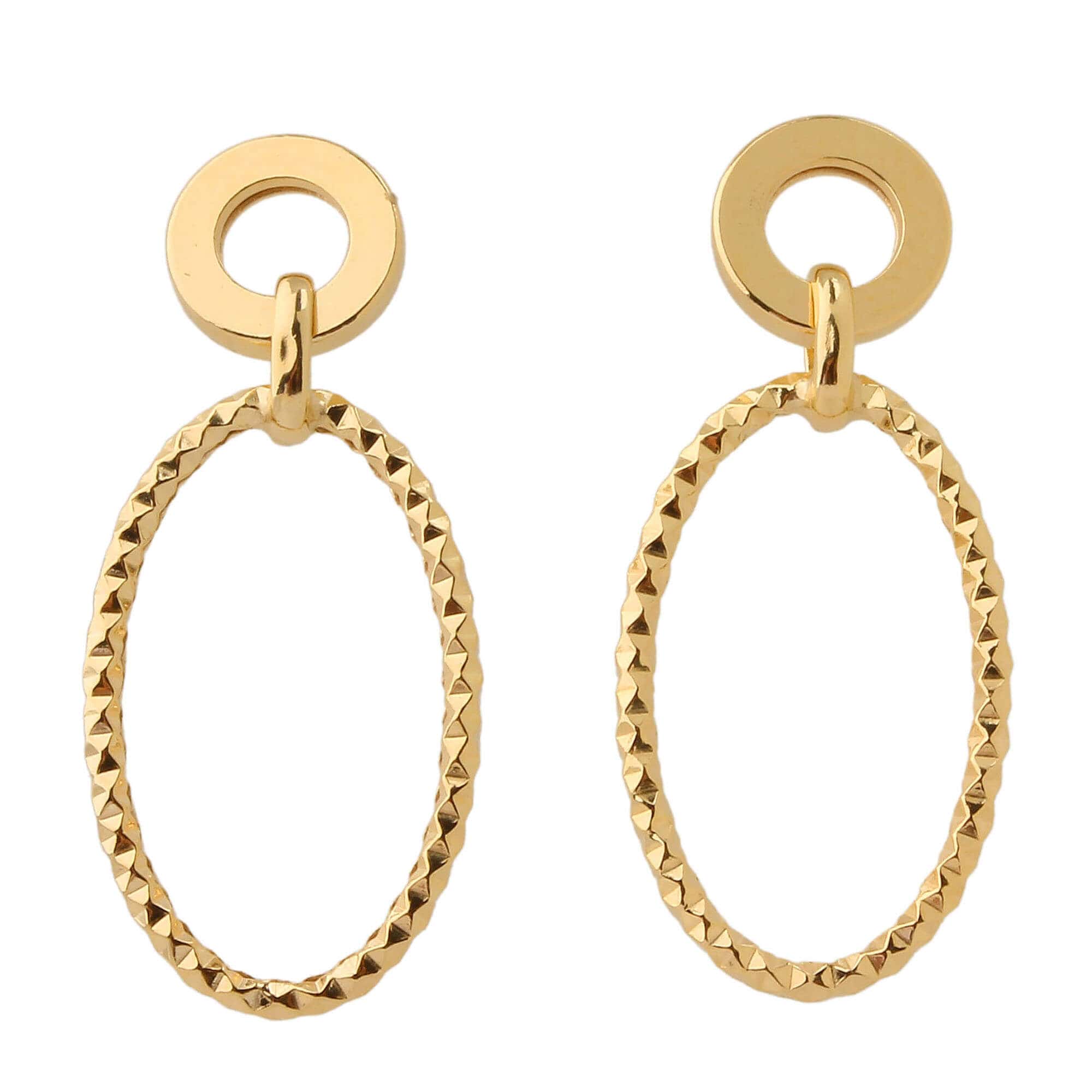 Brinco Argola Oval Diamantada e Redonda Ouro 18k