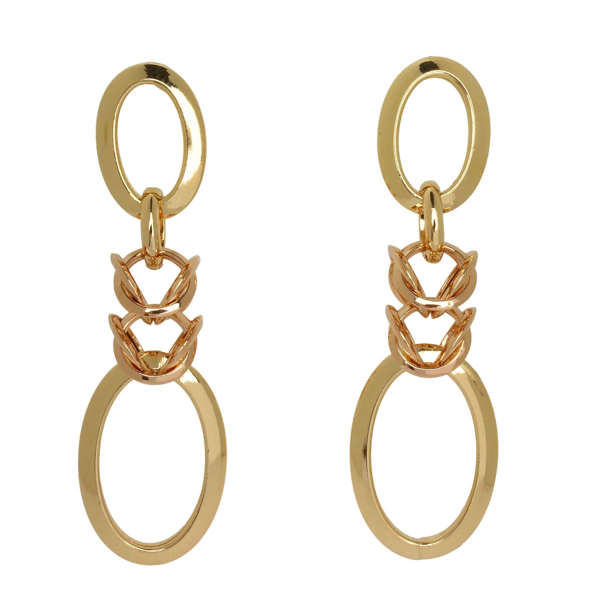 Brinco Bicolor Elos Trabalhados Ouro 18k