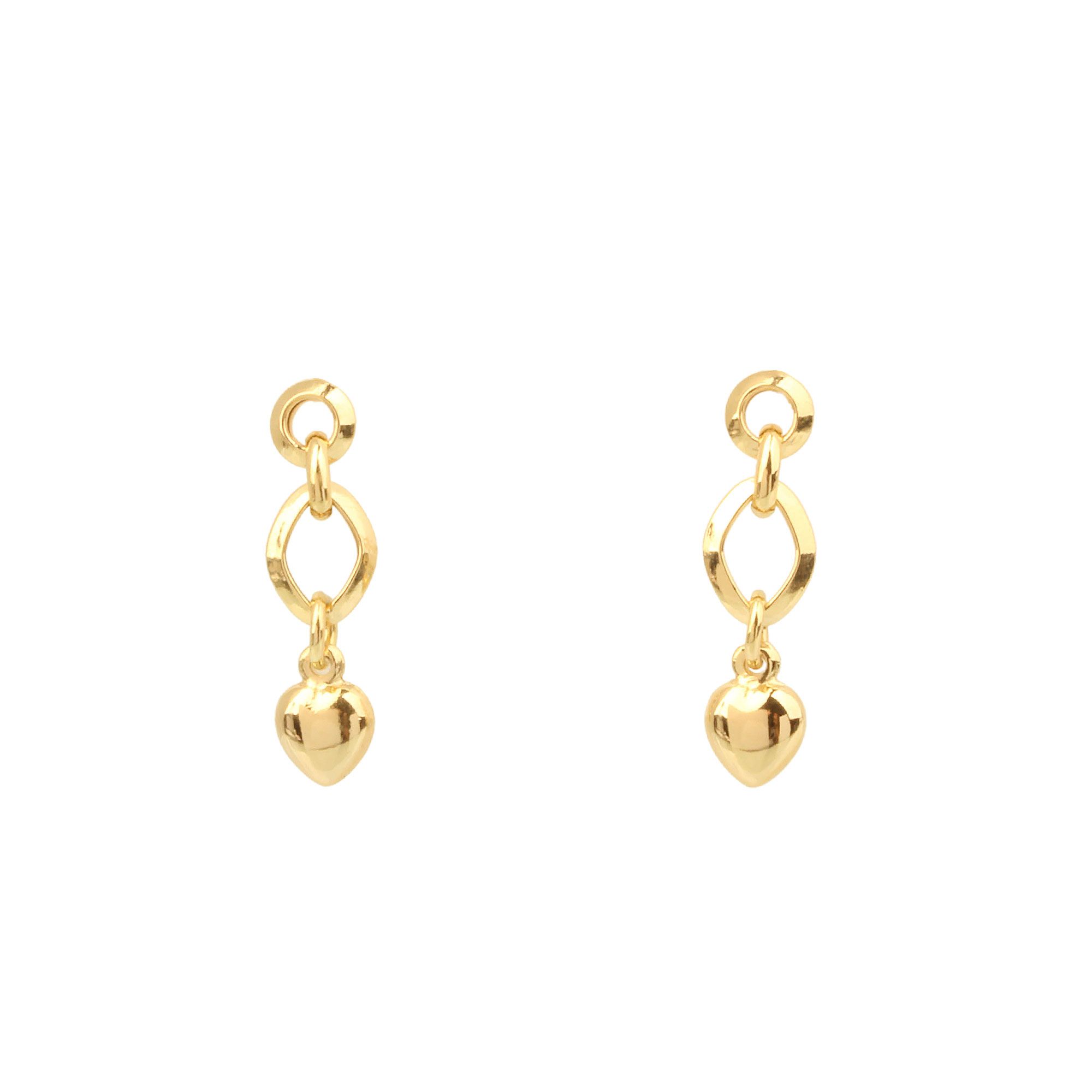 Brinco Elos com Coração Liso Ouro 18k