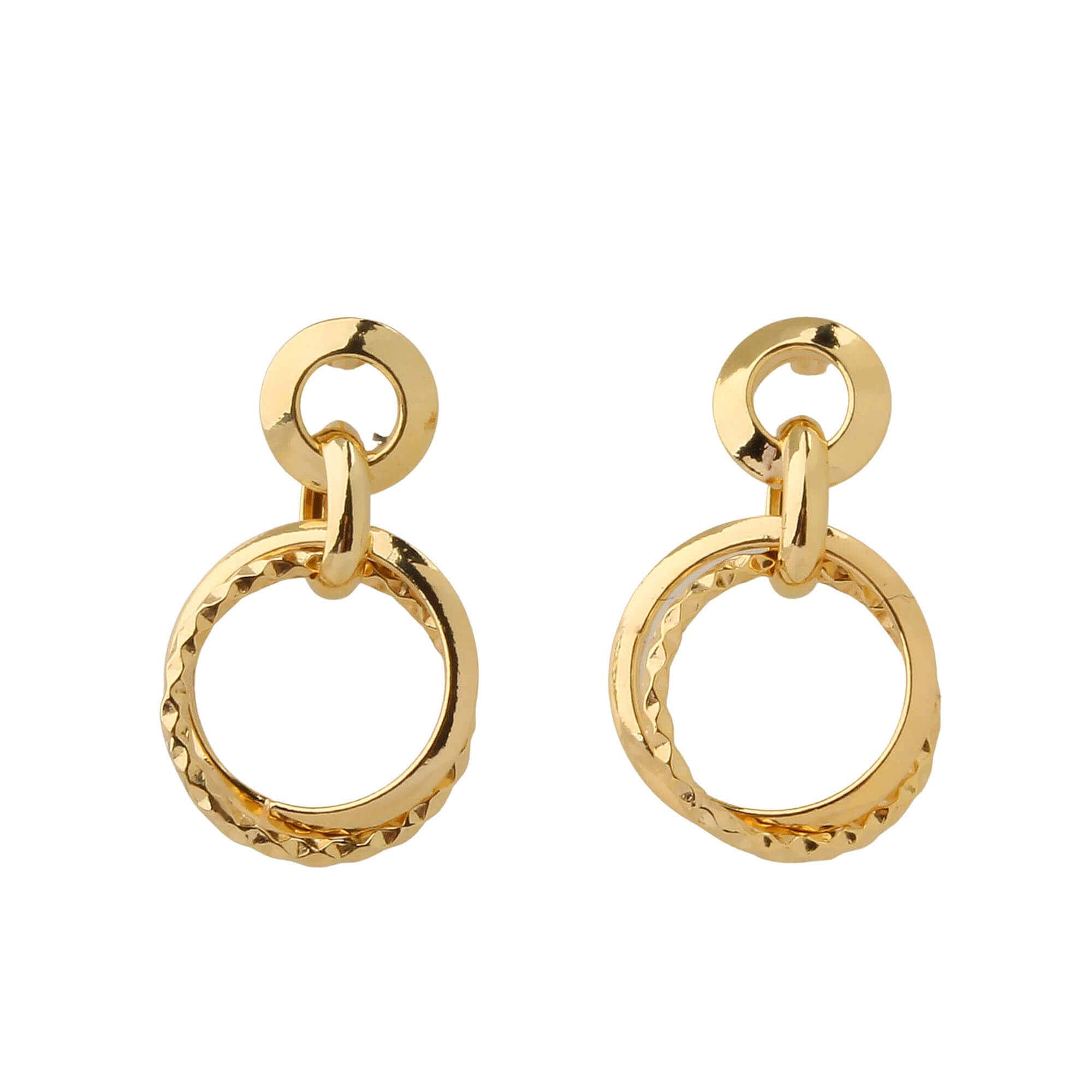 Brinco Argolas Diamantadas Estilizada Ouro 18k