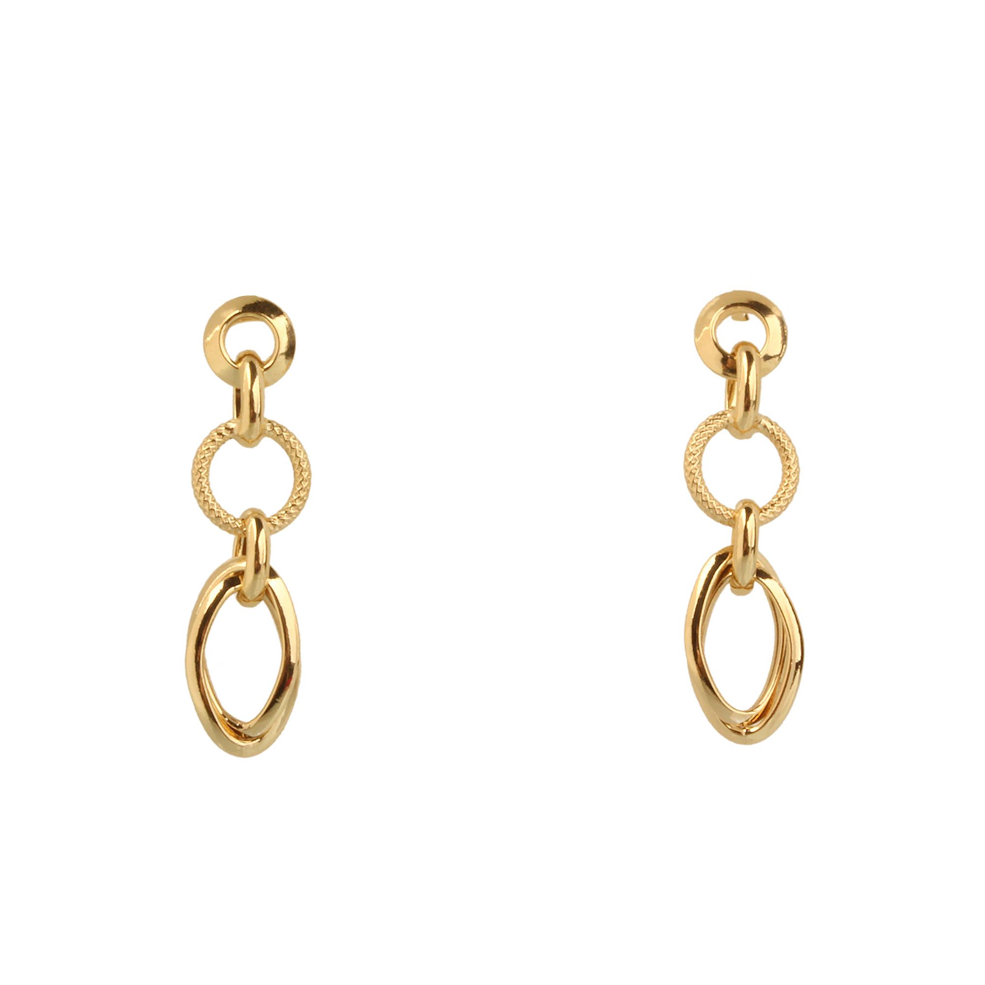 Brinco Elos Redondos e Oval Duplo Ouro 18k