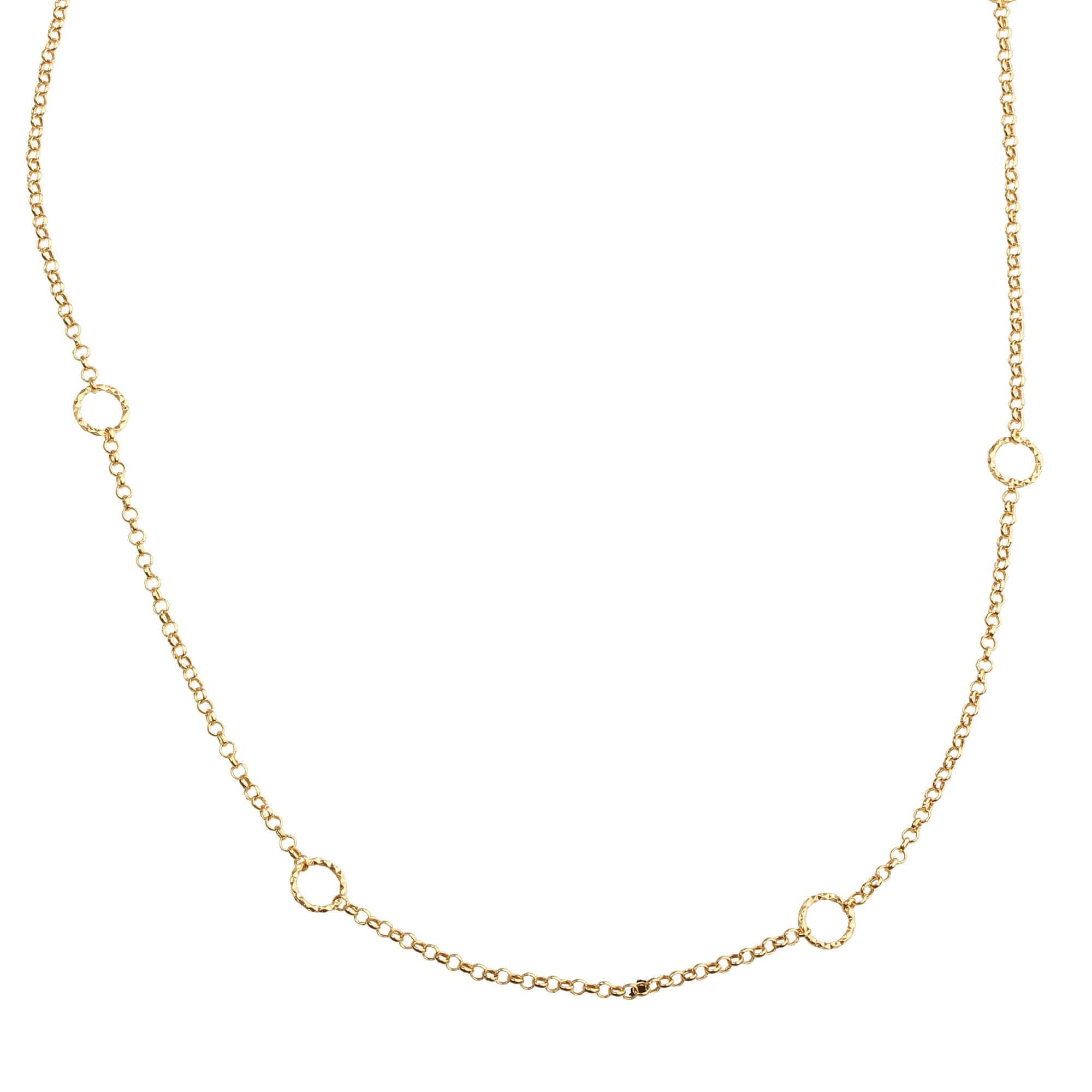 Corrente Portuguesa com Argolas Diamantadas 60cm Ouro 18k
