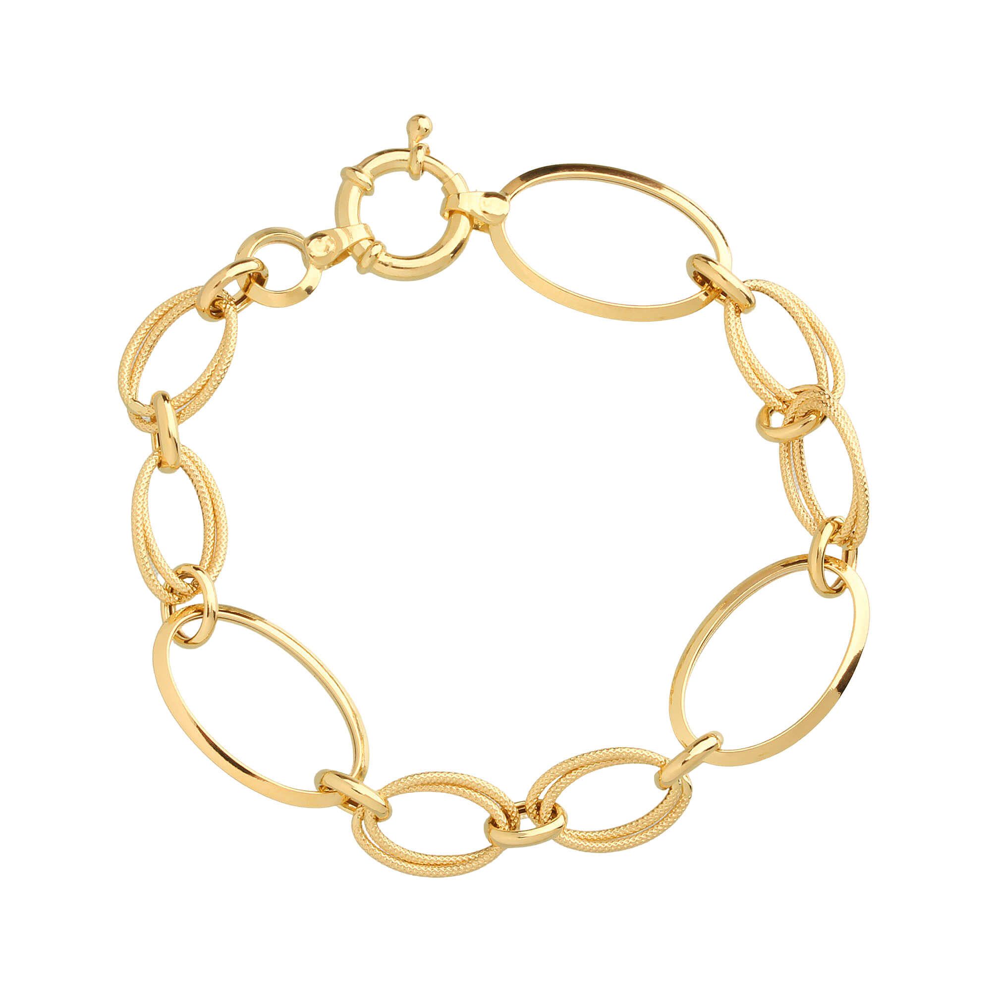 Pulseira Conjunto de Elos Médios Ovais com Mix de Texturas Ouro 18k