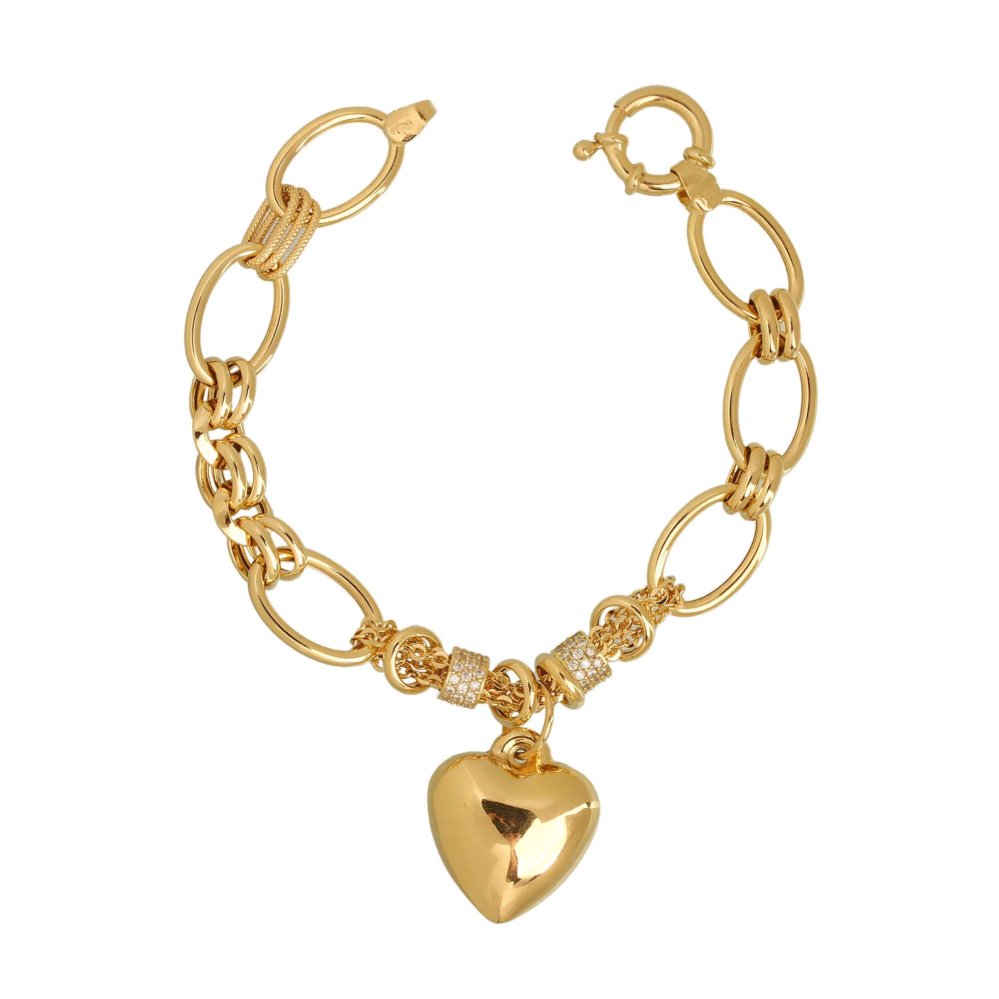 Pulseira Bailarina com Mix de Elos Ovais e Pingentes Ouro 18k