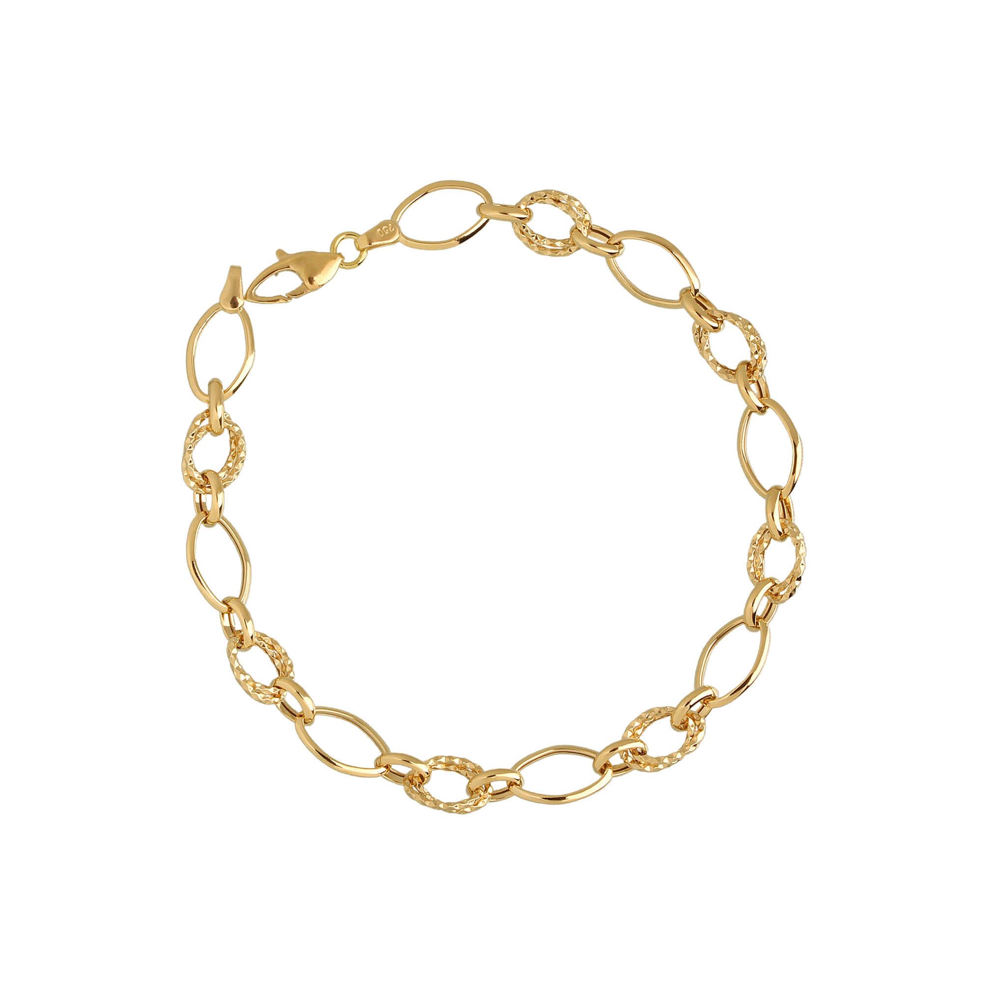 Pulseira Elos Ovais Lisos e Diamantados Ouro 18k