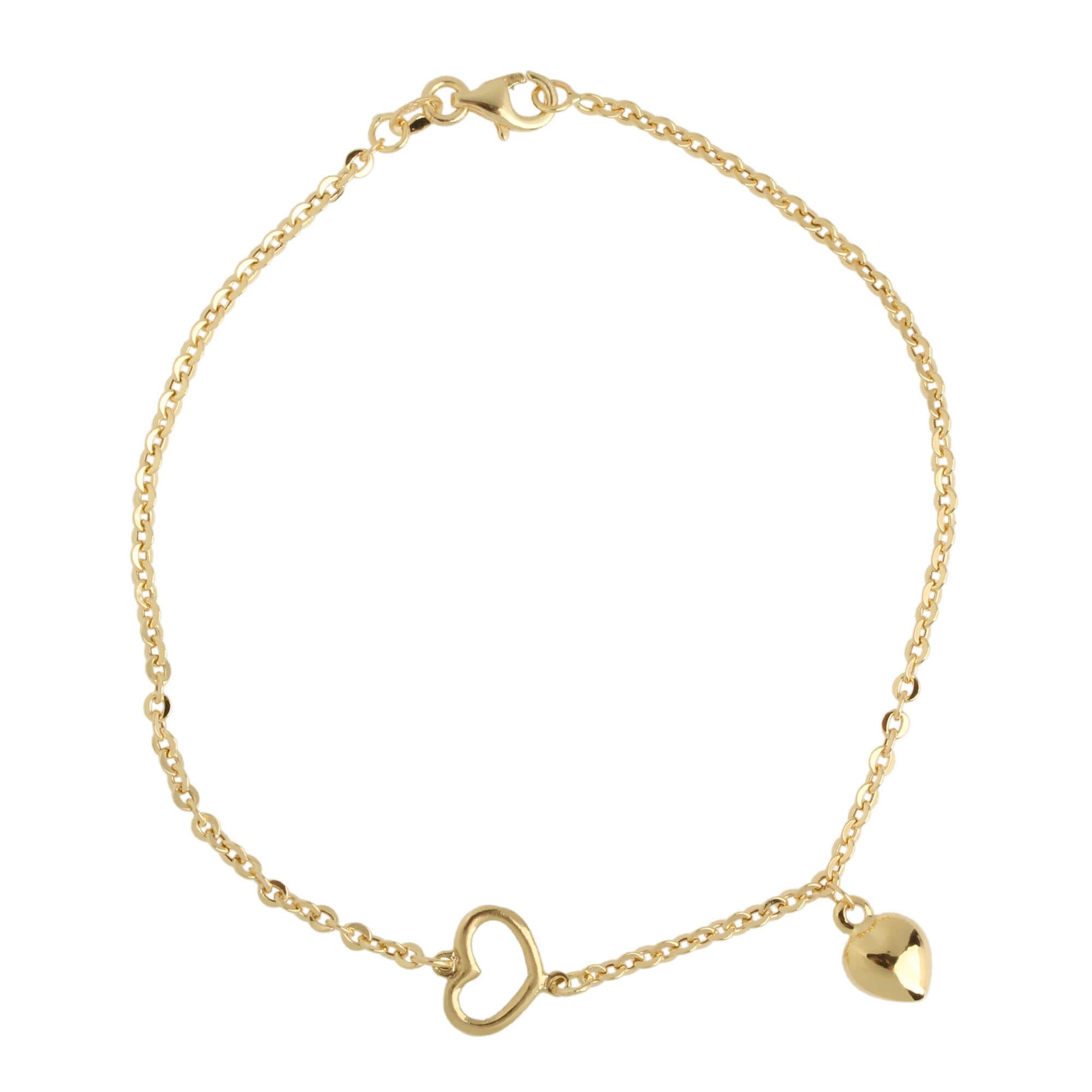 Pulseira Bailarina Coração Vazado e Liso Ouro 18k