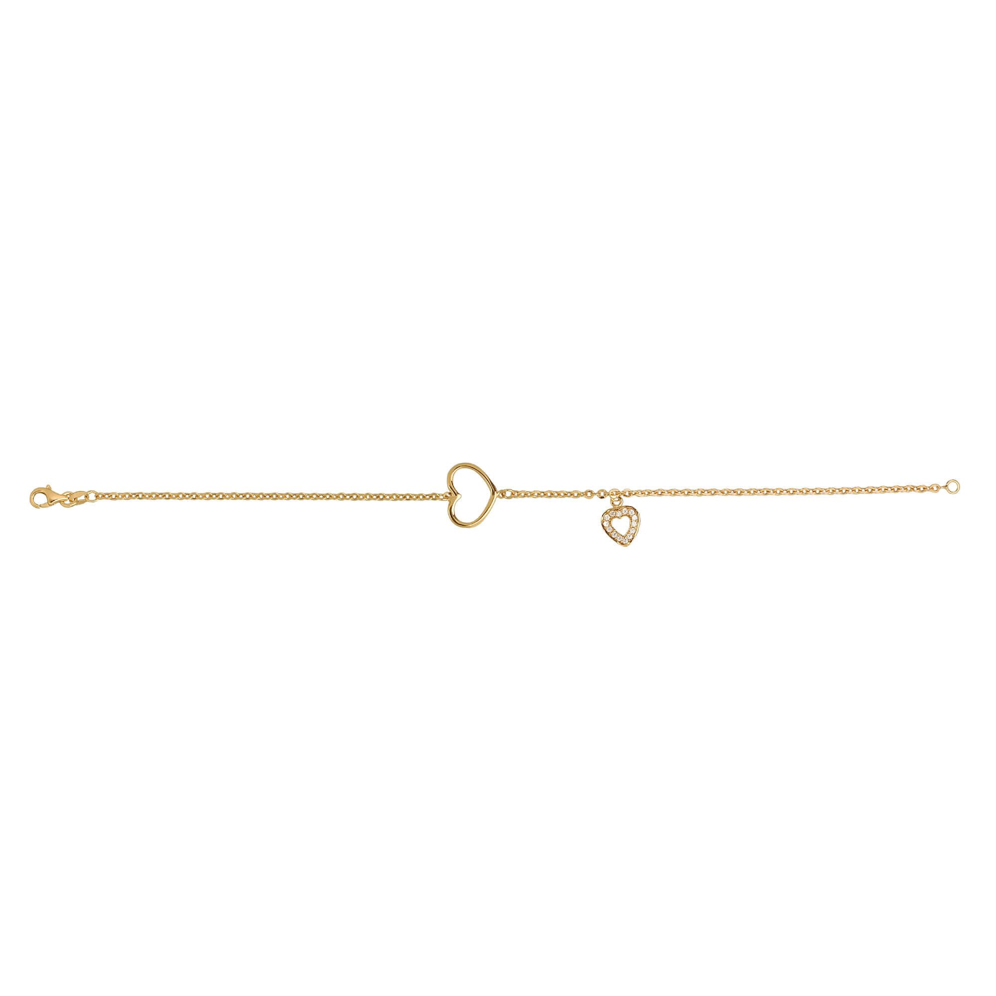 Pulseira Bailarina Coração Vazado e Cravejado Ouro 18k