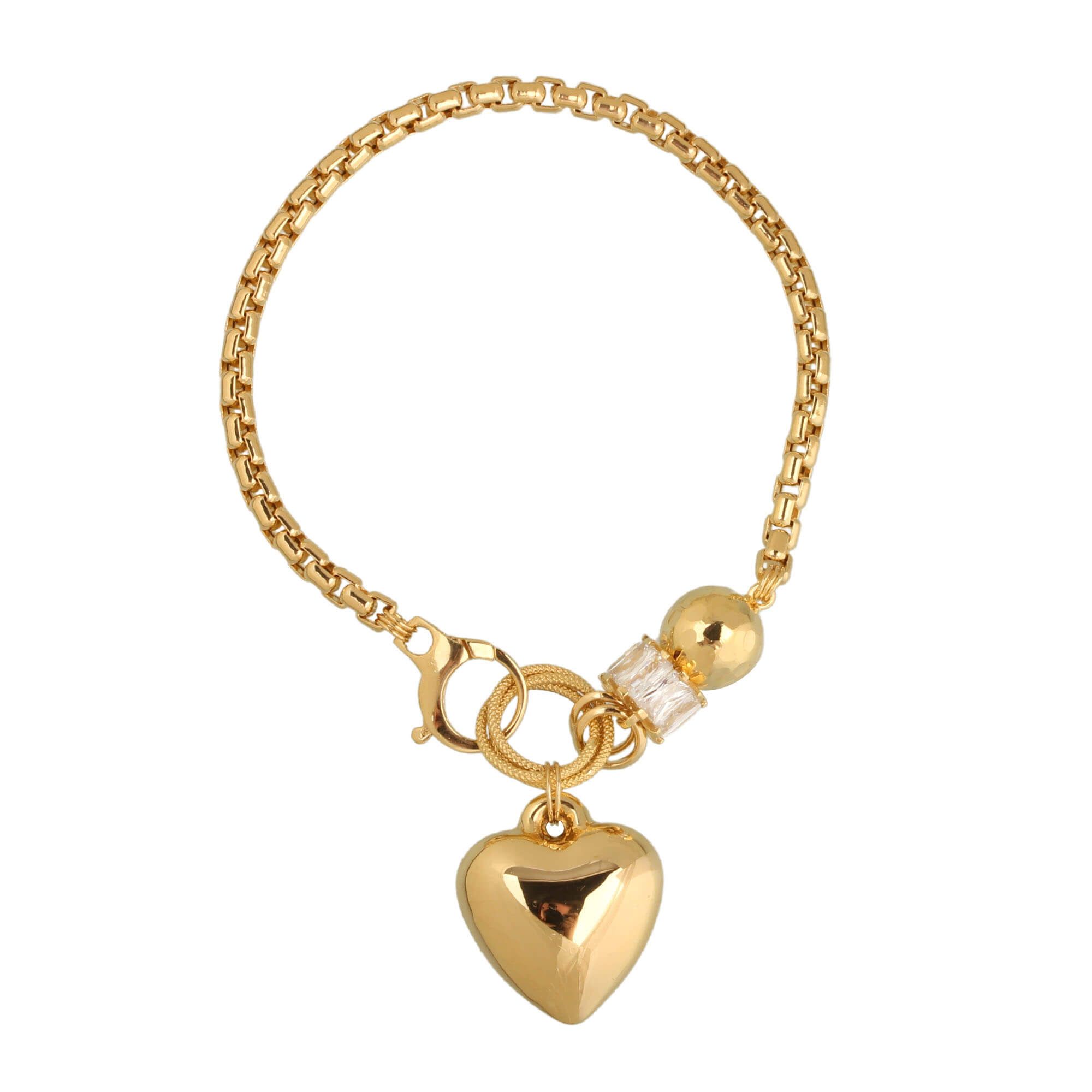 Pulseira Milano com Coração Grande e Bola Ouro 18k