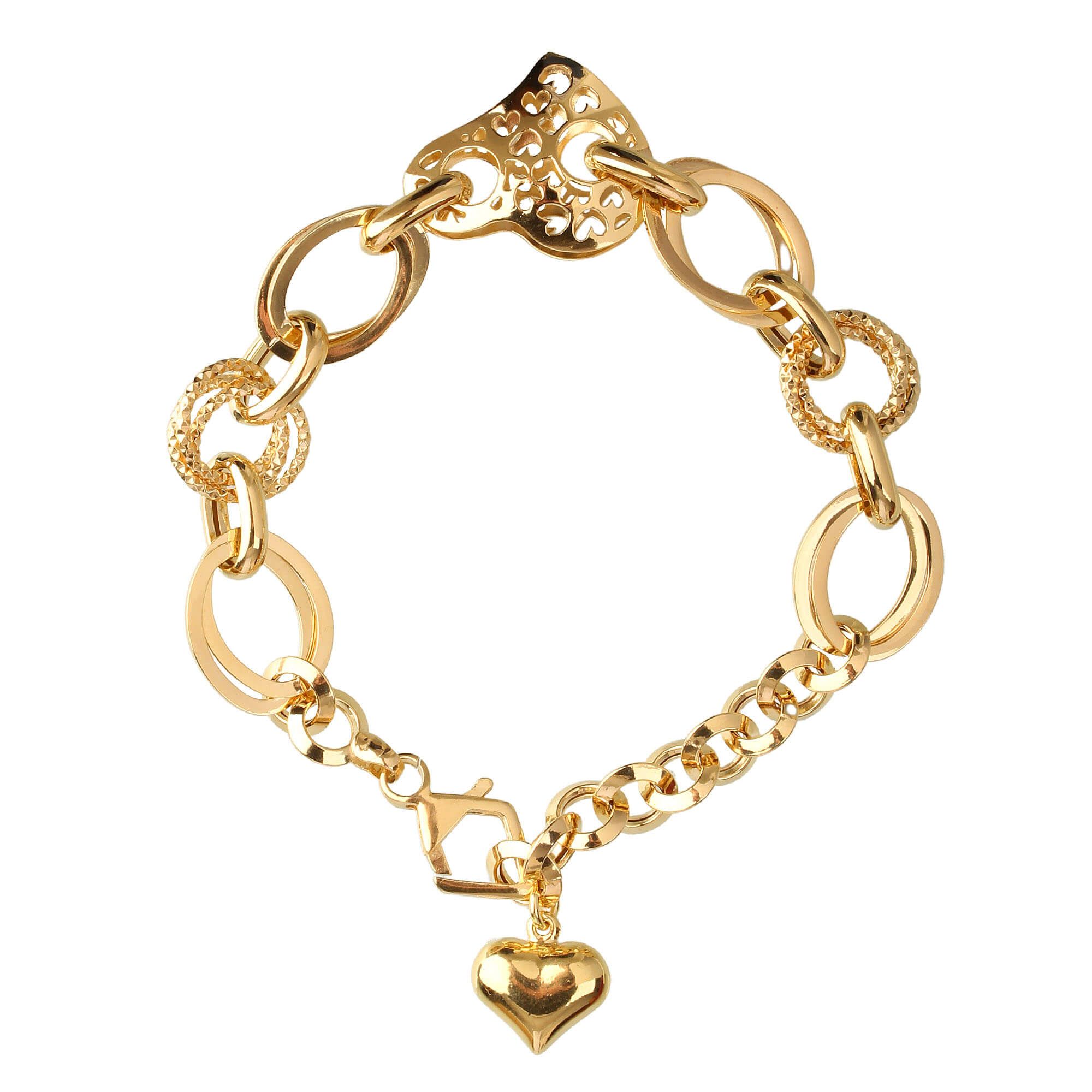 Pulseira Conjunto de Elos com Coração Ouro 18k