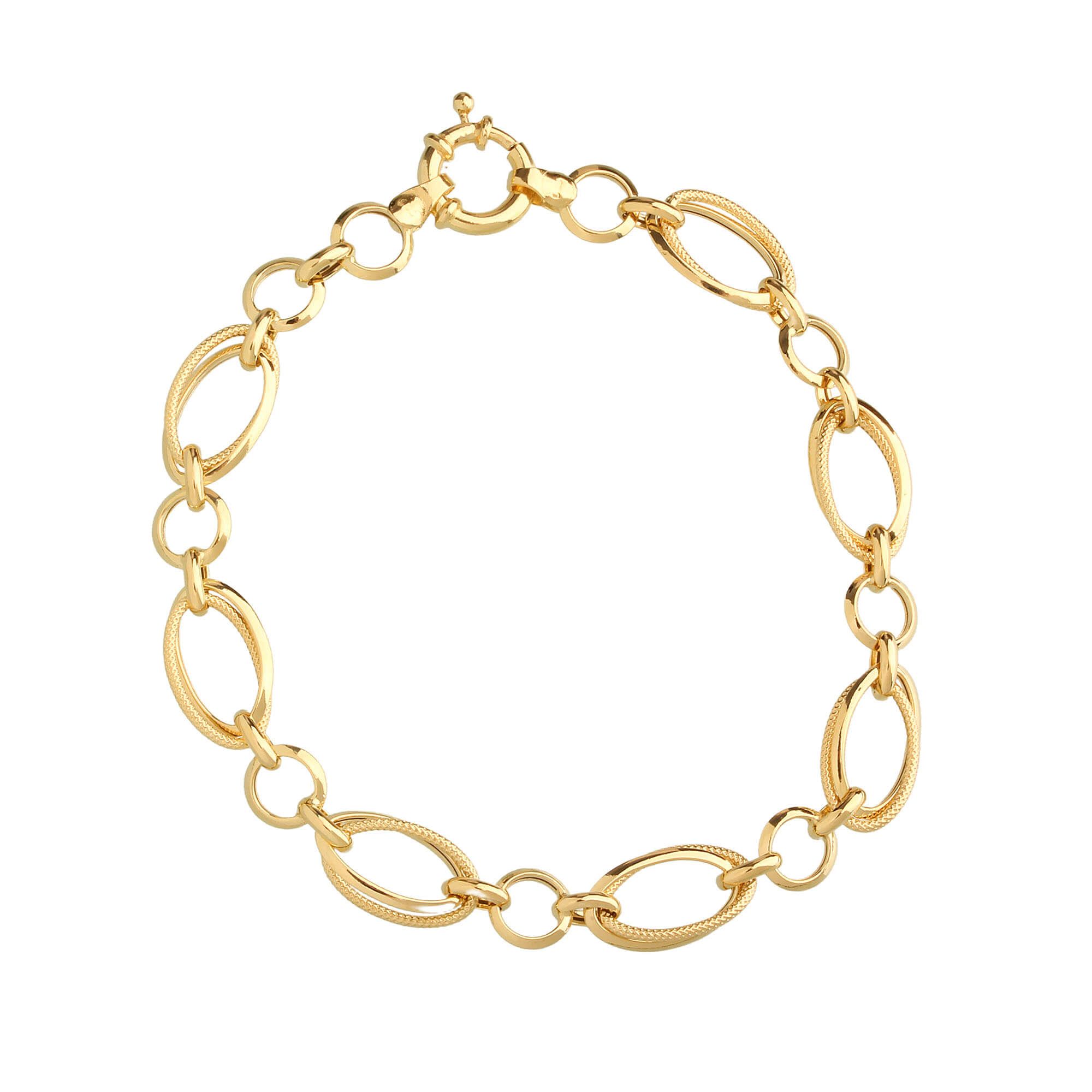 Pulseira Conjunto de Elos Pequenos Ovais com Mix de Texturas Ouro 18k